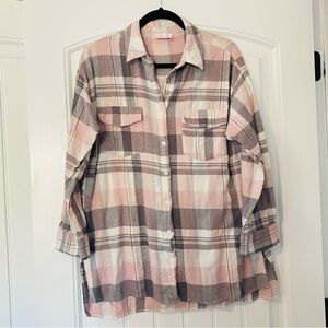 Pink Lily Pink and Gray Flannel Shirt women's size large